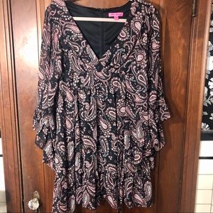 Betsey Johnson paisley bell sleeve sheath dress